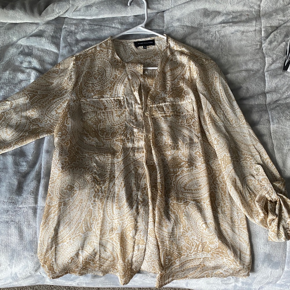 Jones New York Gold/Cream Blouse